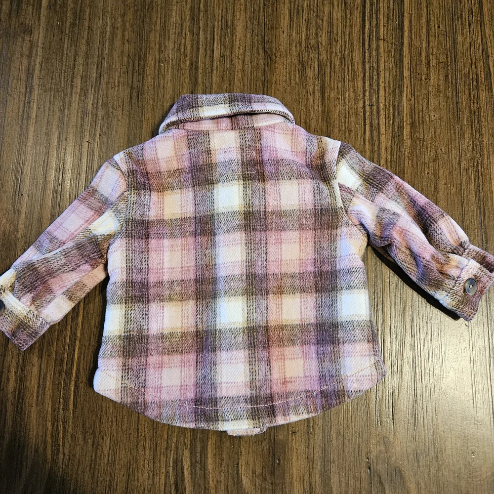 Old Navy Kids Plaid Flannel Shirt Jacket - Pink, Brown, Cream Infant 3-6 Months